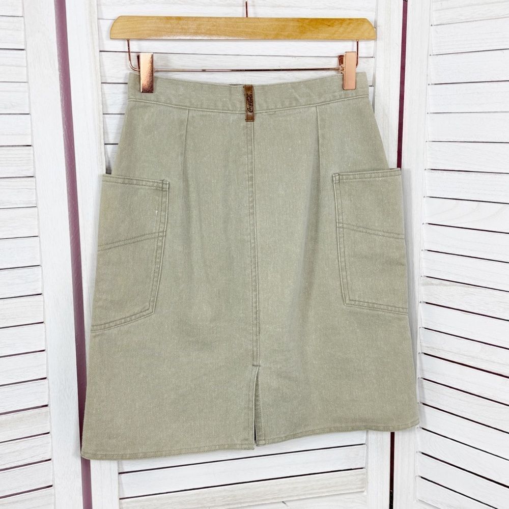 Vintage Coca Cola Snap Front Side Cargo Pocket Denim A Line Skirt Khaki 6 XS - Picture 9 of 13